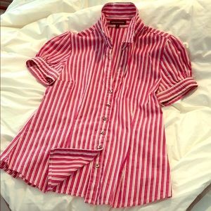 Pink white striped shirt sleeve button down